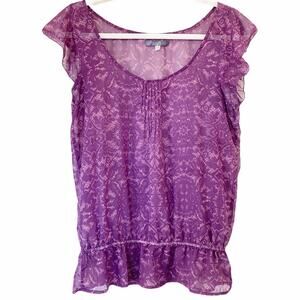 Sound & Matter Lightweight Short Flutter Sleeve Top Purple Size Medium